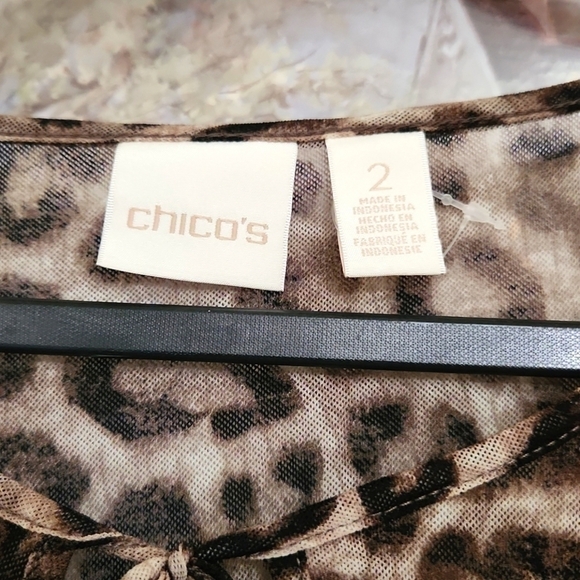 Chicos Leopard print sheer Top Tunic waterfall hem Career Contemporary - Picture 5 of 12
